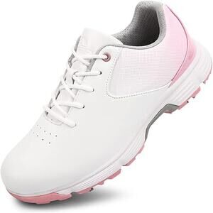 Women’s Golf Shoes White Pink Spiked Comfort Grip Waterproof Sneakers Size 9